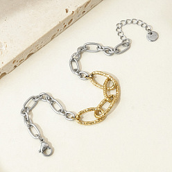 Золотой & Цвет Нержавеющей Стали 304 из нержавеющей стали цепи овальной ссылка браслеты, браслеты-цепочки Фигаро для женщин, золотые и нержавеющая сталь цвет, 6.89 дюйм (17.5 см)