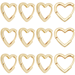 Настоящее золото 18K 6 пары латунных серег-колец Huggie Hoop, долговечный, сердце, реальный 18 k позолоченный, 16.5x16x2 мм, штифты : 1 мм