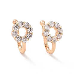 Chapado en Oro Real 18K Aretes de anillo con circonitas cúbicas transparentes, Joyas de latón sin piercing para mujer., real 18 k chapado en oro, 10x8x6.5 mm