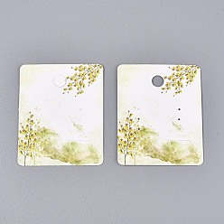 Белый Бумажные карты дисплей ювелирных изделий, для подвешивания серьги, прямоугольник с деревом, белые, 50x40x0.3 мм, отверстие : 5.3 мм