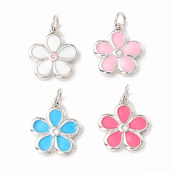 (52) Непрозрачная лаванда Латунь эмаль подвески, с прыжковых колец, без кадмия и без свинца, долговечный, платина, цветок, разноцветные, 14x12.5x2 мм, отверстие : 3 мм