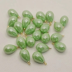 Lime ABS Plastic Imitation Pearl Pendants, with Metal Findings, Teardrop Charm, Lime, 14x10mm