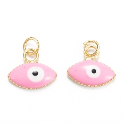 Pink Латунь эмаль подвески, реальный 18 k позолоченный, долговечный, злые глаза, розовые, 10x11x2 мм, отверстие : 2.6 мм