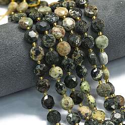 Африканский Бирюза(яшма) Бусы натуральная африканская бирюза (яшма), граненый шестиугольный разрез, плоско-круглые, с бисером, 10~10.5x6 мм, отверстие : 1.1 мм, около 31~32 шт / нитка, 15.35''~15.55'' (39~39.5 см)