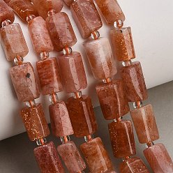 Column Natural Sunstone Beads Strands, Faceted Column, with Seed Beads, Column, 10~14x6.5~9x5.5~8.5mm, Hole: 0.9mm, about 28~30pcs/strand, 15.55''(39.5cm)