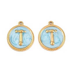 Настоящее золото 18K 304 нержавеющей стальной эмали подвески, плоская круглая подвеска с буквой Т, ионное покрытие (ip), реальный 18 k позолоченный, 17.5x15.5x2.5 мм, отверстие : 1.5 мм