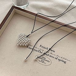 Серебро Регулируемые латунные подвески в форме сердца из бусин для женщин, серебряные, 39.37 дюйм (100 см)