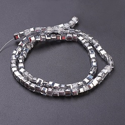 Silver Electroplate Glass Beads Strands, Half Plated, Faceted Cube, Silver, 4x4x4mm, Hole: 1mm, about 100pcs/strand, 16.9 inch