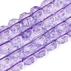 Violet Bleu Transparentes craquements perles de verre brins, octogone, teint et cœur, facette, bleu violet, 7~8x7~8x3.5~4mm, Trou: 1~1.4mm, Environ 46~50 pcs/chapelet, 13.58~14.57 pouce (34.5~37 cm)