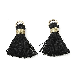 Черный Подвески из полиэстера, кистями, С золотыми железными кольцами, чёрные, 23~25x14~20x7~10 мм, отверстие : 4.5 мм