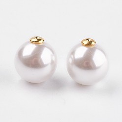 Белый Акриловые перламутровые гайки, спинки для серьги, с фурнитурой латунной золотого тона, круглые, белые, 15x14 мм, отверстие : 0.8 мм