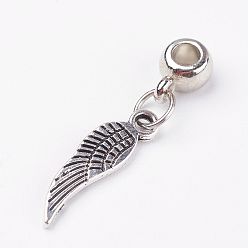 Antique Silver Tibetan Style Alloy Pendants, Wing, Antique Silver, 29mm, Hole: 3mm