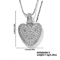 Сердце Элегантные латунные микропаве прозрачные кубические цирконии 3d начальные ожерелья, идеальный подарок для нее, платина, сердце, 15.75 дюйм (40 см)