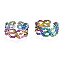 Rainbow Color 304 Stainless Steel Wave Wrapped Cuff Ring, Rainbow Color Open Ring for Women, US Size 7(17.3mm)