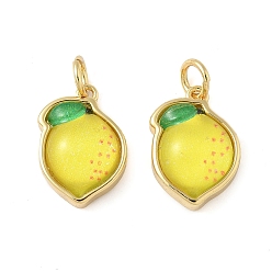 Желтый Подвески латуни cmолы, лимонные прелести, с целью перехода в кольце, без свинца и без кадмия, долговечный, стойки покрытие, реальный 18 k позолоченный, желтые, 14.5x10.5x5 мм, отверстие : 3.4 мм