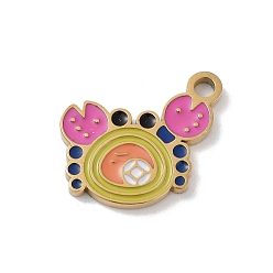Golden Ion Plating(IP) 304 Stainless Steel Enamel Charms, Crab Charm, Golden, 14.5x14.5x1.5mm, Hole: 1.8mm