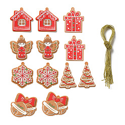 Mixed Color PVC Hanging Decorations, with Cord, Christmas Theme, Mixed Shapes, Mixed Color, Pendant: 66~70x44~69.5x3.5~4mm, Hole: 3.7~4.3mm, 12pcs/set
