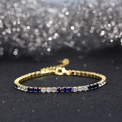 Bleu Foncé Véritable bracelet à maillons en argent sterling plaqué or k et sterling, bracelets de tennis en zircone cubique, avec cachet s, bleu foncé, 14 pouce (925 cm)