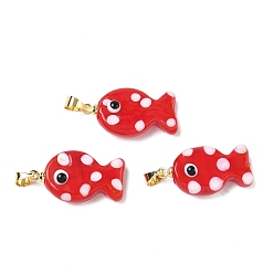 (123L) Белый крем непрозрачный блеск Подвески лэмпворк ручной работы, рыба, с латунным, долговечный, стойки покрытие, золотые, огнеупорный кирпич, 23~24x13~14x7~8.5 мм, отверстие : 4.5x4 мм