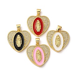 (52) Непрозрачная лаванда Латунные микро проложить кубического циркония подвески, Сердце с Девой Марией, с эмалью, без кадмия и без свинца, реальный 18 k позолоченный, стойки покрытие, долговечный, разноцветные, 20.5x20x4 мм, отверстие : 4x4.5 мм
