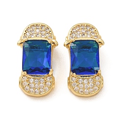 Real 18K Gold Plated Brass Pave Blue Cubic Zirconia Pendants, with Glass, Car Charms, Real 18K Gold Plated, 21.5x12x10mm, Hole: 6x3.5mm