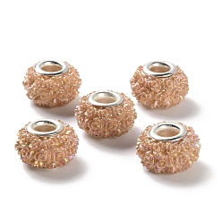 Перу Ab цвет смолы роза цветок европейские бусины, RONDELLE большие шарики отверстия, с двойными сердечниками из сплава платинового тона, Перу, 14x9 мм, отверстие : 5 мм