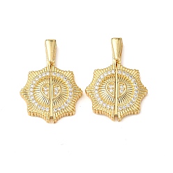 Настоящее золото 18K Латунные микропаве кубические цирконии открывающиеся подвески, цветок, реальный 18 k позолоченный, 27.5x19.5x4 мм, отверстие : 1.5x4.5 мм