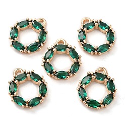 Изумруд K 9 стеклянные подвески, с легкими золотыми тонами латуни, кольцо прелести, изумруд, 15x12.5x3 мм, отверстие : 1.4 мм