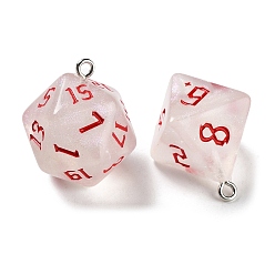 Red 7Pcs 7 Styles Transparent Resin Polyhedral Dice Pendants Set, Multi-Sided Dice Charms with Platinum Plated Iron Loops, Mixed Shapes, Red, 20~28x19~24x17~24mm, Hole: 2mm, 1pc/style