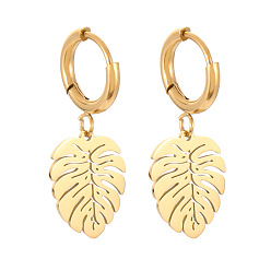 Лист Серьги из 304 нержавеющей стали, золотые, лист, 29x12 мм