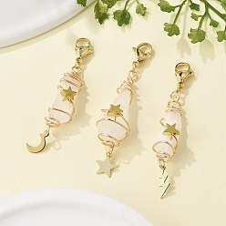 Желтая Старая Ткань  Подвесные украшения из гальванизированного натурального кварцевого кристалла в виде проволоки, с подвесками в виде луны, звезд и молний из нержавеющей стали и застежками-лобстерами, старое кружево, 53~62 мм, 3 шт / комплект