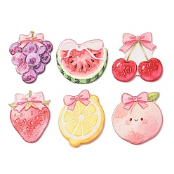 Mixed Color Embossed Printed Acrylic Pendants, Fruits Charms, Mixed Color, 43.5~56x39.5~50x3mm, Hole: 1.8mm