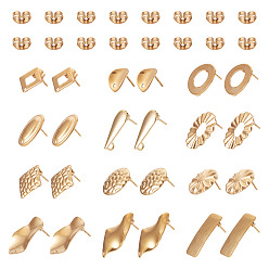 Golden 304 Edelstahl-Bolzenohrring Entdeckungen, mit Öse und Ohrmuttern / Ohrhaken, Mischformen, golden, 24 Stück / Set