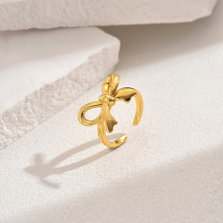Bowknot Латунные манжеты открытые кольца для женщин, реальный 18 k позолоченный, бантом, внутренний диаметр: 16мм~19мм