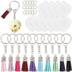 Сердце Наборы для самостоятельного изготовления брелока-подвески из алюминия с двусторонней термопередачей, включают в себя кисточки из искусственной замши и железные брелоки, сердце, 35x31.5x1 мм, отверстие : 4 мм