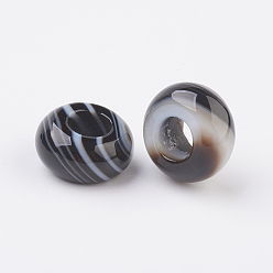 Black Agate Randomly Mixed Natural Black Agate and Banded Agate European Beads, Large Hole Beads, Rondelle, Dyed, 14x7~8mm, Hole: 6mm