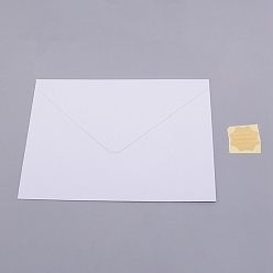 White Gilding Classical Kraft Paper Envelopes, Rectangle, with Stickers, White, 135x195x0.5mm, Stickers: 35mm