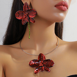 Золотой Комплект из ожерелья с подвеской из цветочного сплава и сережек-гвоздиков, золотые, 350 мм и 110 мм