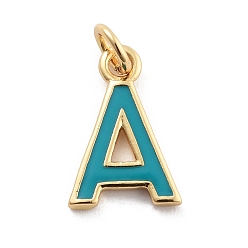 Letter A Стойки обшивки латунные подвески, с эмалью и кольцом для прыжков, без кадмия и без свинца, долговечный, реальный 18 k позолоченный, буквы, буква a, 11.5x8x1 мм, отверстие : 2.5 мм