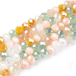 Разноцветный Стеклянные бусины с гальваническим покрытием , граненый(32 граненый), рондель, красочный, 4x3.5 мм, отверстие : 0.7 мм, около 123~125 шт / нитка, 16.96~17.32'' (43.5~44 см)