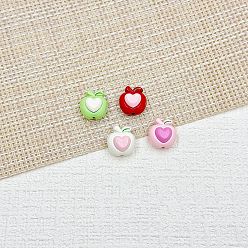 (52) Непрозрачная лаванда Бусины из сплава эмали для выпечки, яблоко с рисунком сердца, разноцветные, 14x13x8.5 мм, отверстие : 1.7 мм, 4 шт / комплект