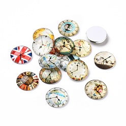 Mixed Color Clock Printed Glass Cabochons, Half Round/Dome, Mixed Color, 20x6mm