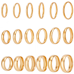 Золотой 18 шт. 18 стили 201 кольца из нержавеющей стали, золотые, 2~6 мм, внутренний диаметр: 16.2~21 мм, 1 шт / стиль