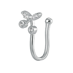 Вишня Латунные микропаве прозрачные кубические цирконии клипсы для носовой перегородки, украшения для пирсинга носа для женщин и мужчин, платина, вишня, 12 мм, Цветок: 7x7 мм