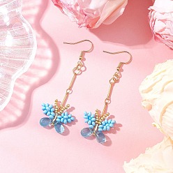 Темно-Голубой Серьги-подвески в виде бабочки из стеклянного бисера ручной работы, золотые, глубокое синее небо, 67x22~24.5 мм