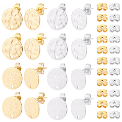 Goldenen und Edelstahl Farbe 48Stück 4Stile 201Edelstahl flache runde Ohrstecker Zubehör, mit 304 Edelstahlstifte, goldenen und Edelstahl Farbe, 12x0.8 mm, Bohrung: 1.4 mm, Stift: 0.7 mm, 12 Stück / Stil