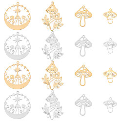 Золотой & Цвет Нержавеющей Стали 16шт 8 стиль 201 и 304 подвески из нержавеющей стали, гриб, золотые и нержавеющая сталь цвет, 17~34x14.5~3 0x1 мм, отверстие : 1.4~1.6 мм, 2 шт / стиль