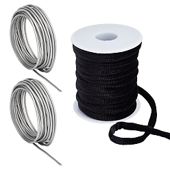 Schwarz 10 Meter glitzerndes Samtband, mit 2 Rollen Aluminiumdraht, Schwarz