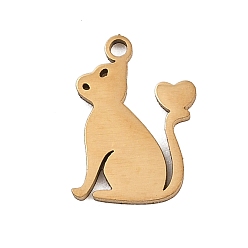 Золотой 201 прелести нержавеющей стали, кот с сердечным шармом, лазерная резка, золотые, 12x8x1 мм, отверстие : 1.2 мм