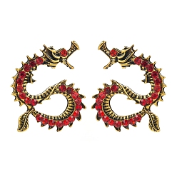 Siam Alloy Rhinestone Cuff Earring, Dragon, Antique Golden, Siam, 28x21mm